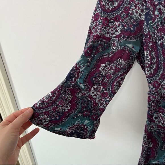 Lucky Brand Purple Blue Paisley Print Scoop Neck Long Sleeve Dress - Picture 5 of 7